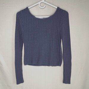 8 Red Butterflies Long Sleeve Top Scoop Neck Gray Ribbed Made USA Women's Large
